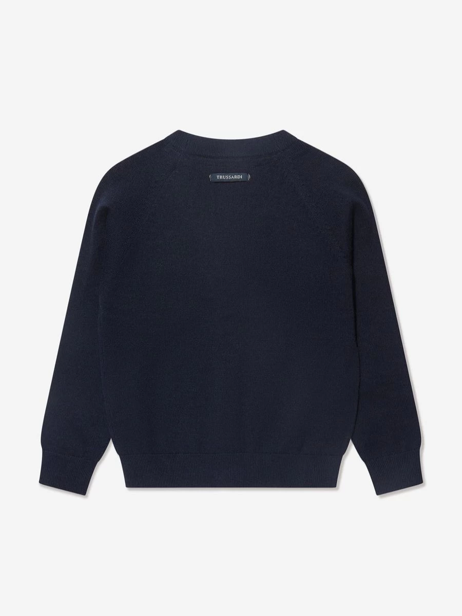 Trussardi Boys Navy Menkent Cardigan for Kids - Premium Knit Sweater