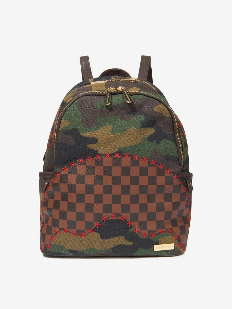 Sprayground Boys Camo Shark Backpack - Green Savage Check Design Kids School Bag