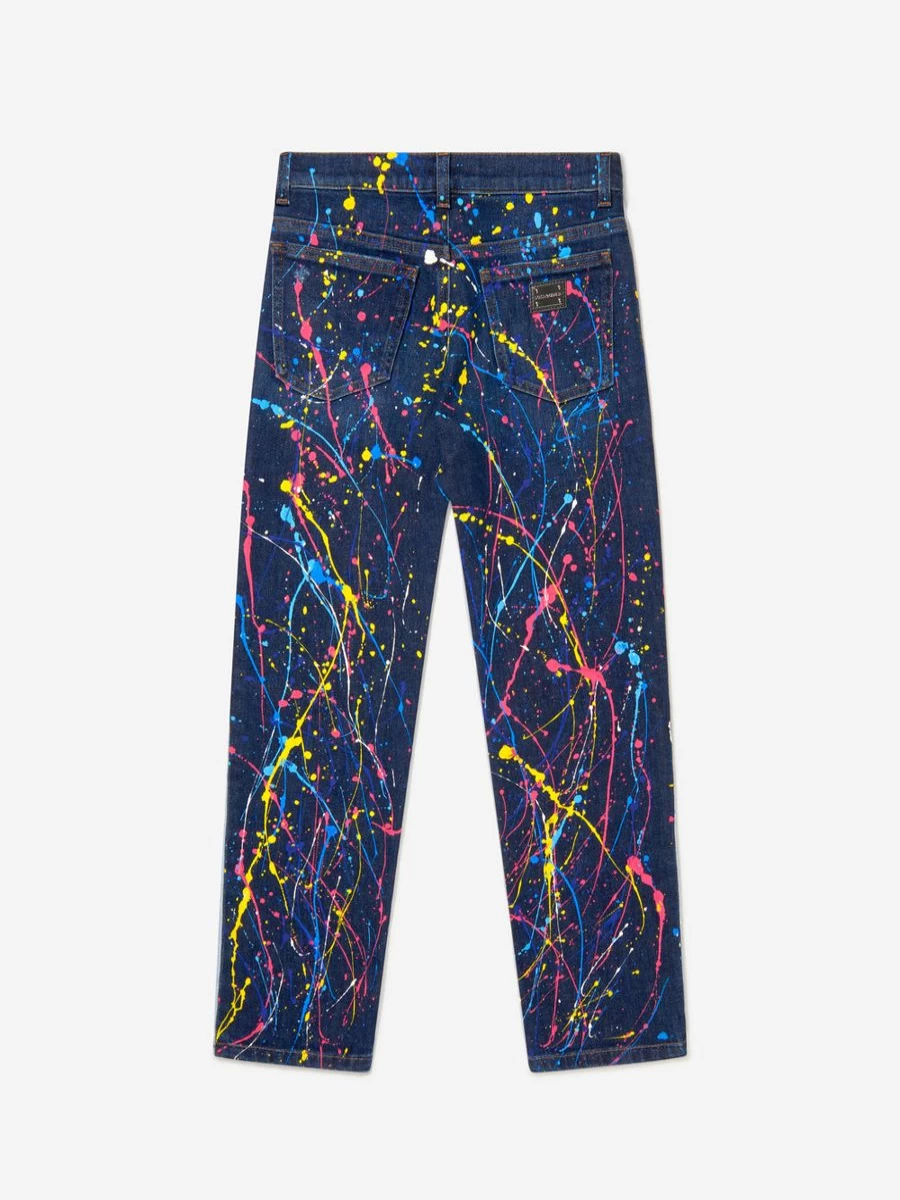 Dolce & Gabbana Kids Boys' Distressed Paint Splash Denim Jeans for Stylish Casual Wear