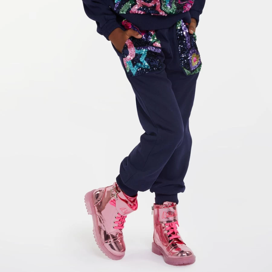 "Billieblush Teen Girls Navy Sequin Pocket Joggers - Sparkle Comfort Pants"