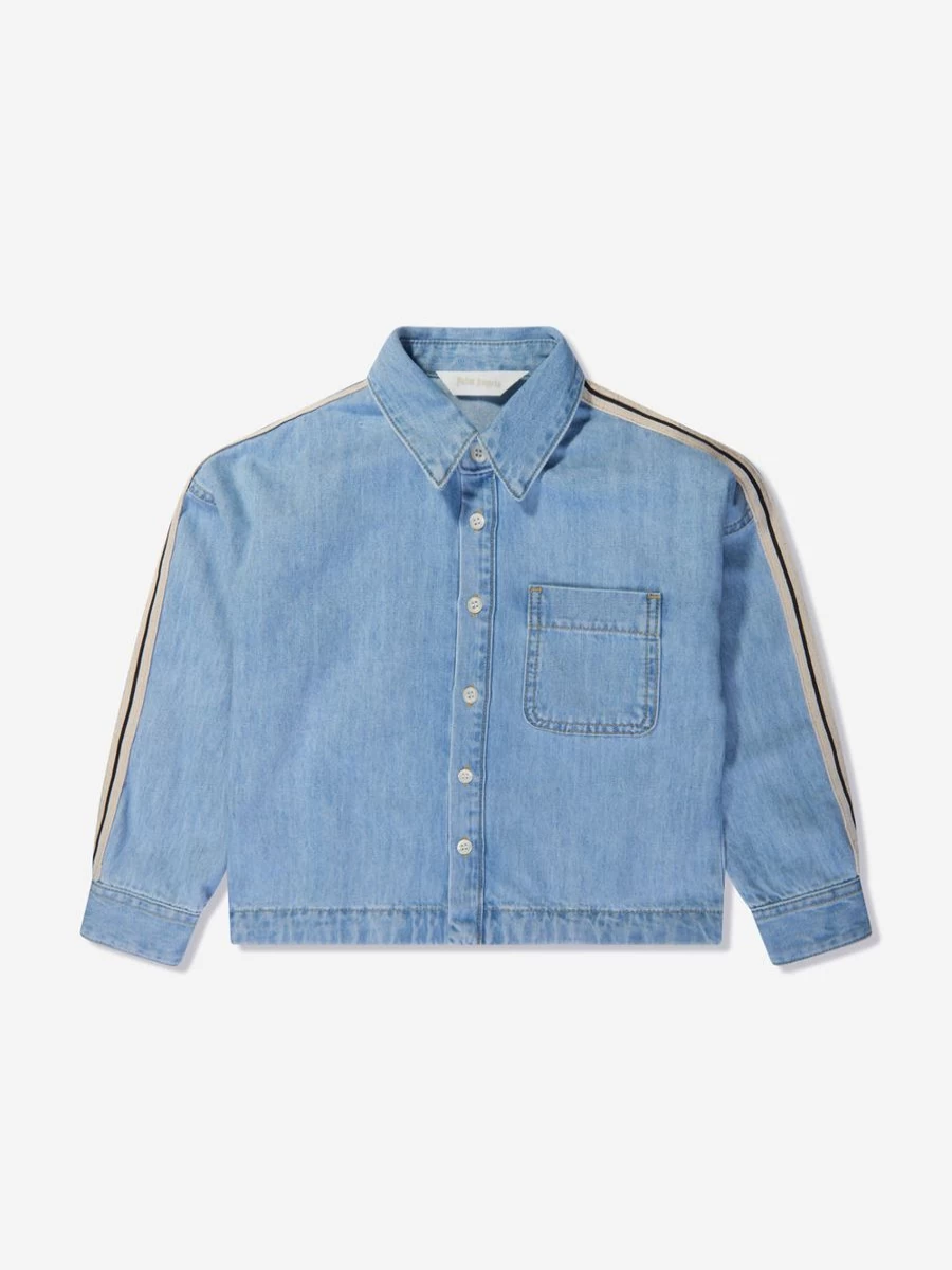 Palm Angels Oversized Blue Chambray Shirt for Teen Boys - Track-Inspired Casual Wear