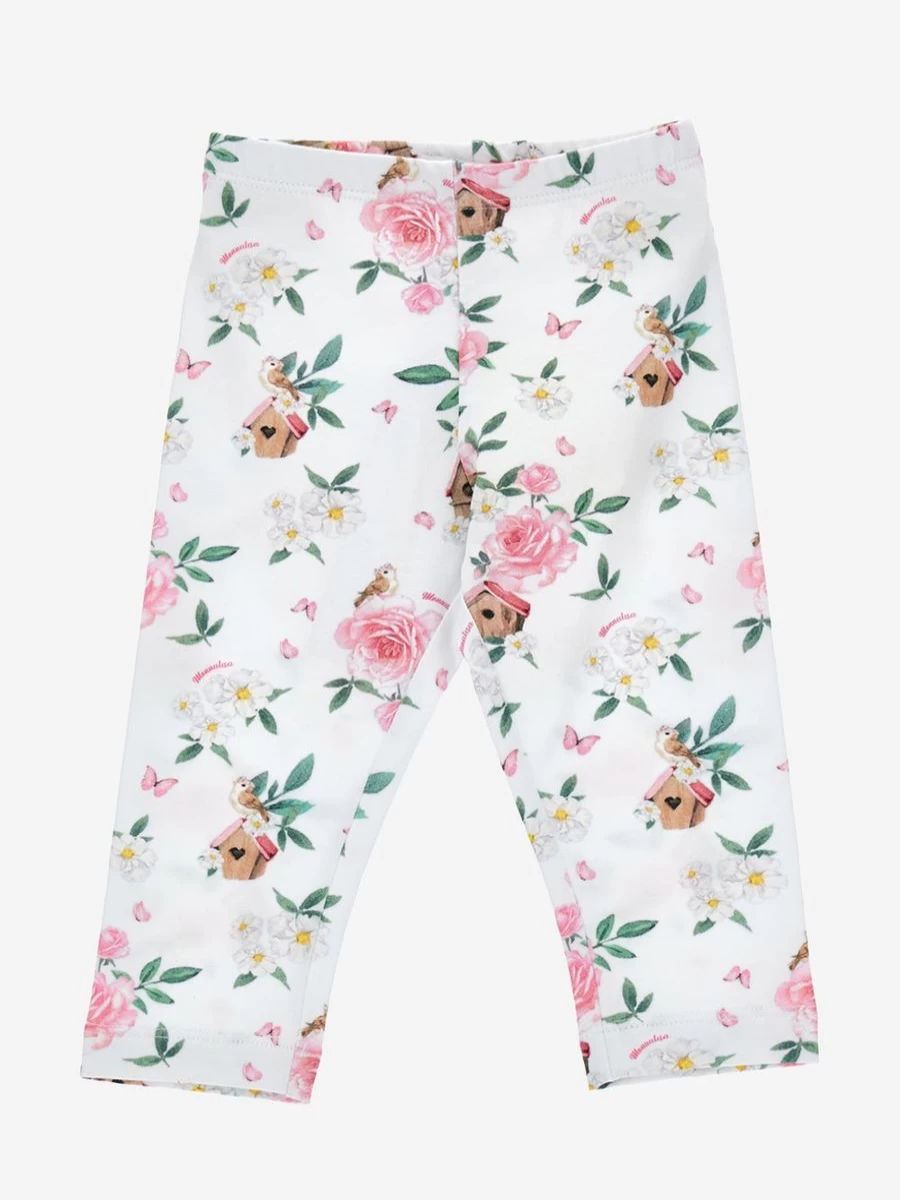Monnalisa Baby Girls White Bird House Print Leggings for Toddlers