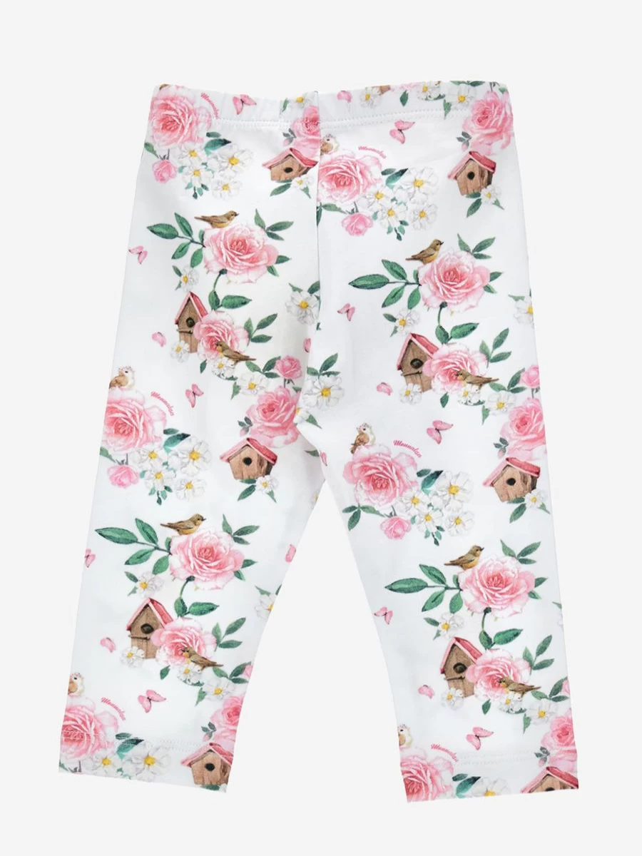 Monnalisa Baby Girls White Bird House Print Leggings for Toddlers