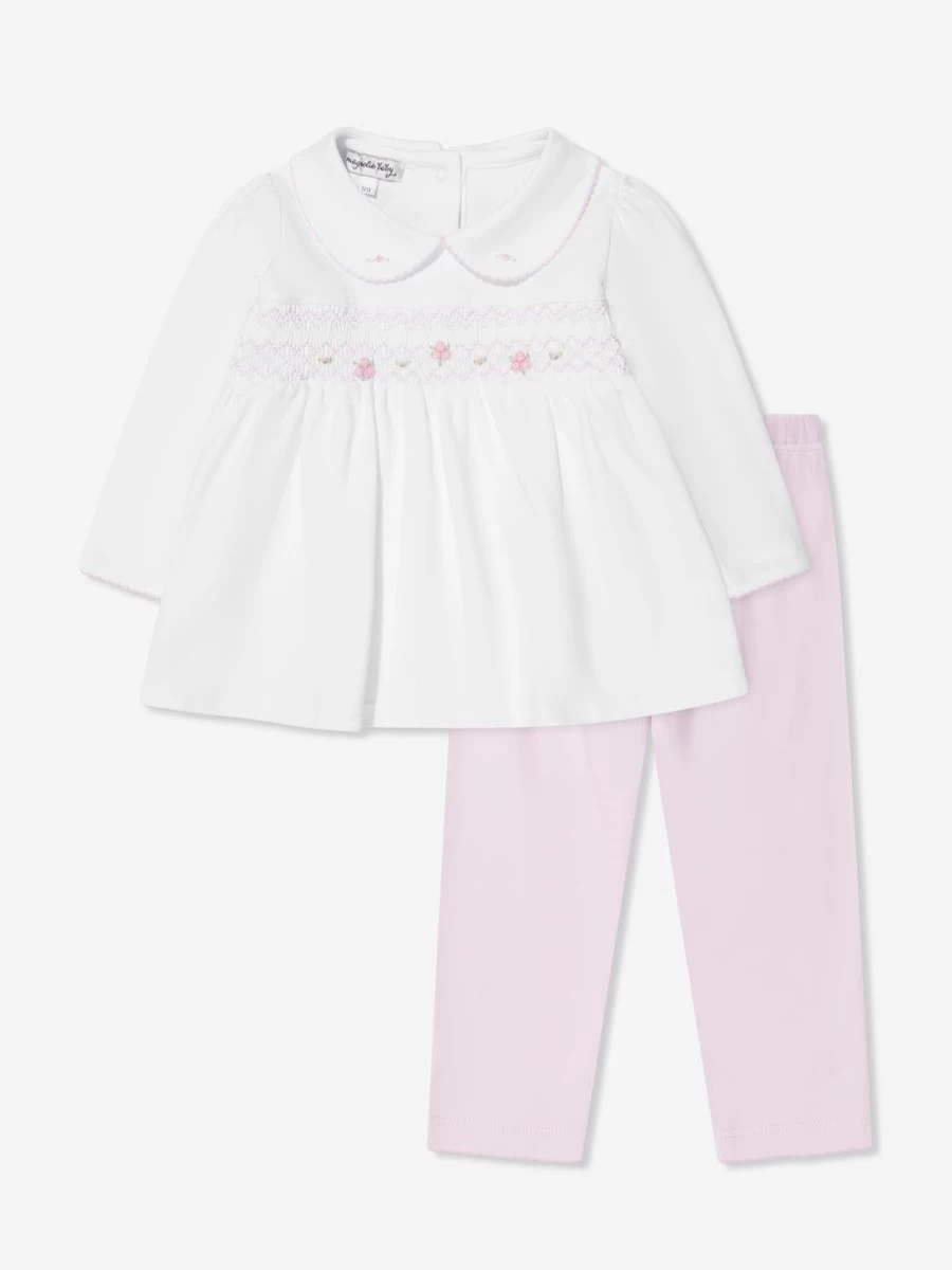 Magnolia Baby Girls Pink Smocked Collar Trousers Outfit Set