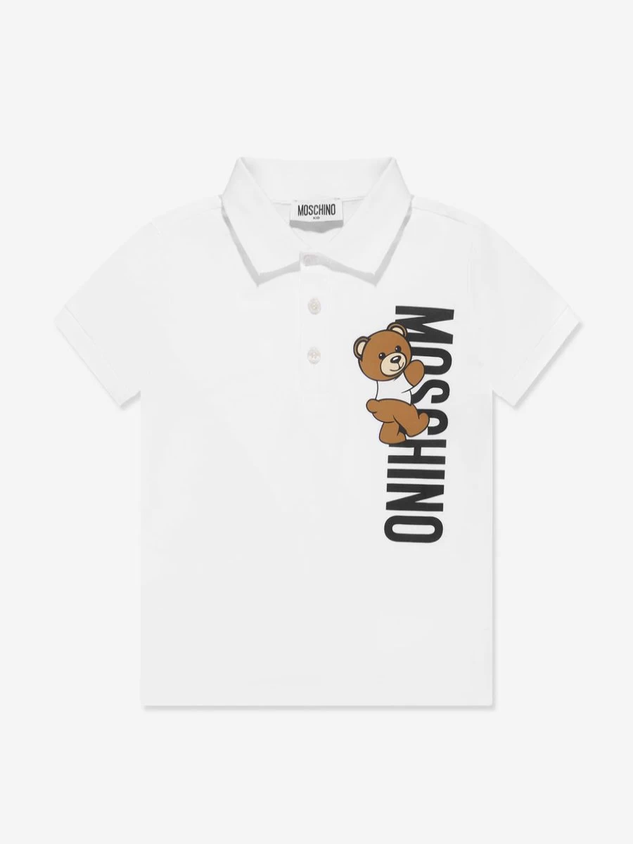 Moschino Kids Boys White Teddy Bear Logo Polo Shirt
