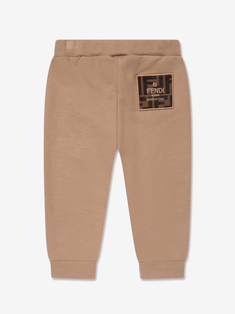 Fendi Kids Baby Beige Logo Patch Joggers - Comfortable Cotton Jogger Pants for Infants