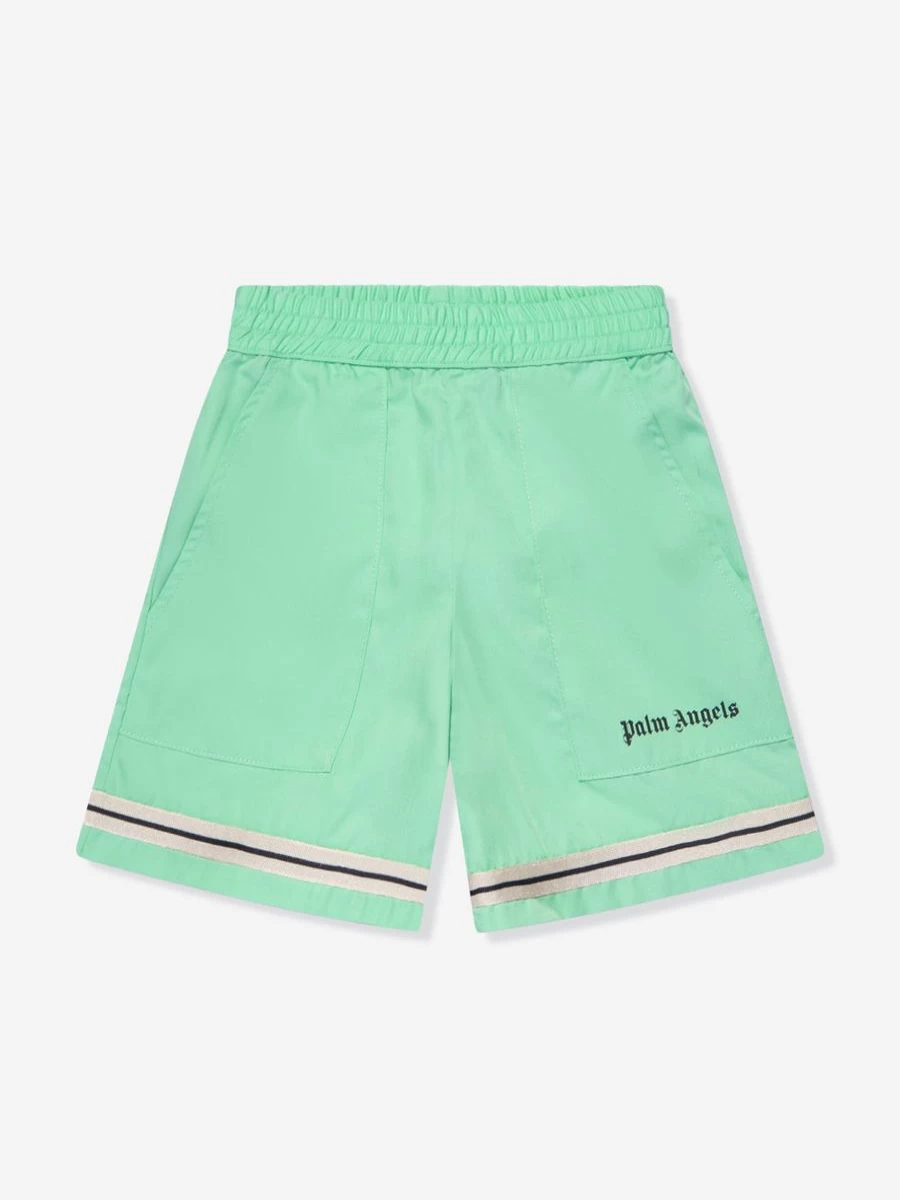 Palm Angels Boys' Green Sporty Track Shorts for Athletic Wear