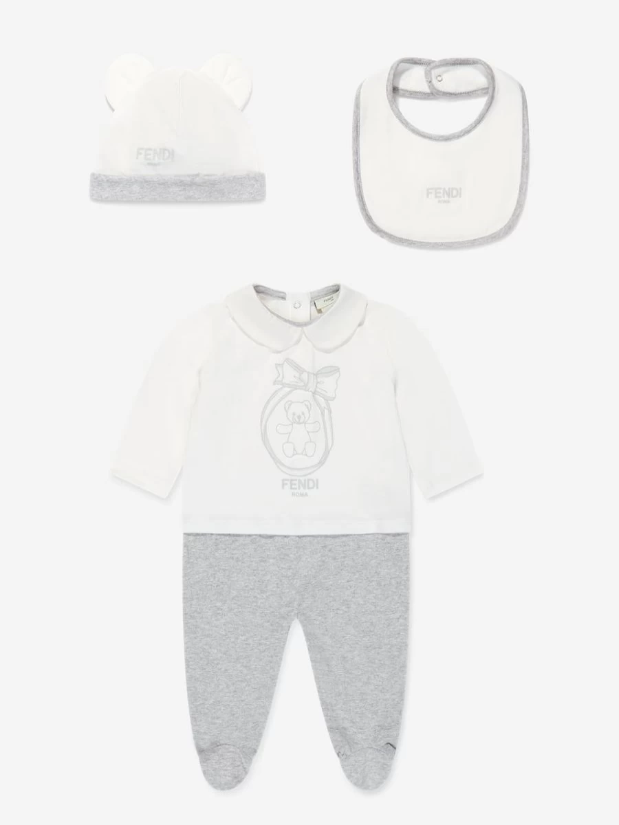 Fendi Kids Baby Girl's White Logo Babygrow Gift Set