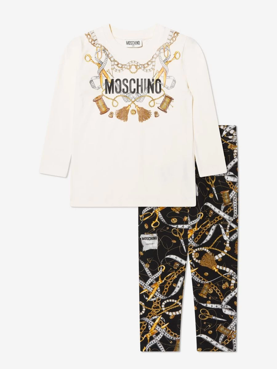 Moschino Kids Ivory T-Shirt and Leggings Set for Teen Girls