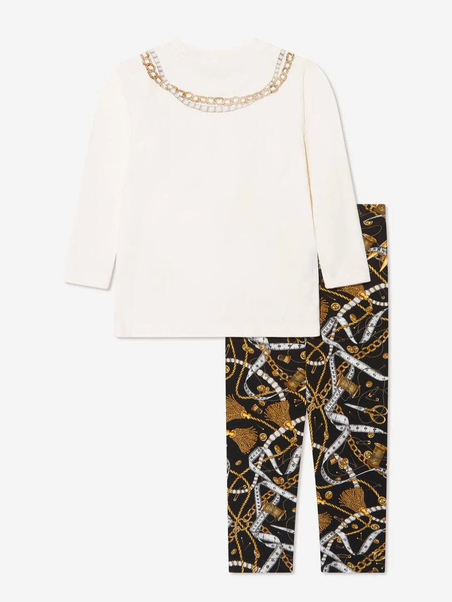 Moschino Kids Ivory T-Shirt and Leggings Set for Teen Girls