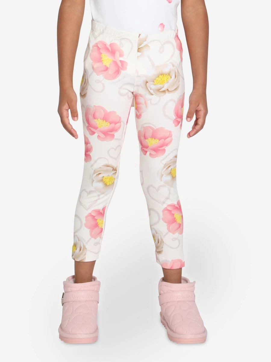 Monnalisa Girls Ivory Floral Print Leggings for Toddlers and Kids
