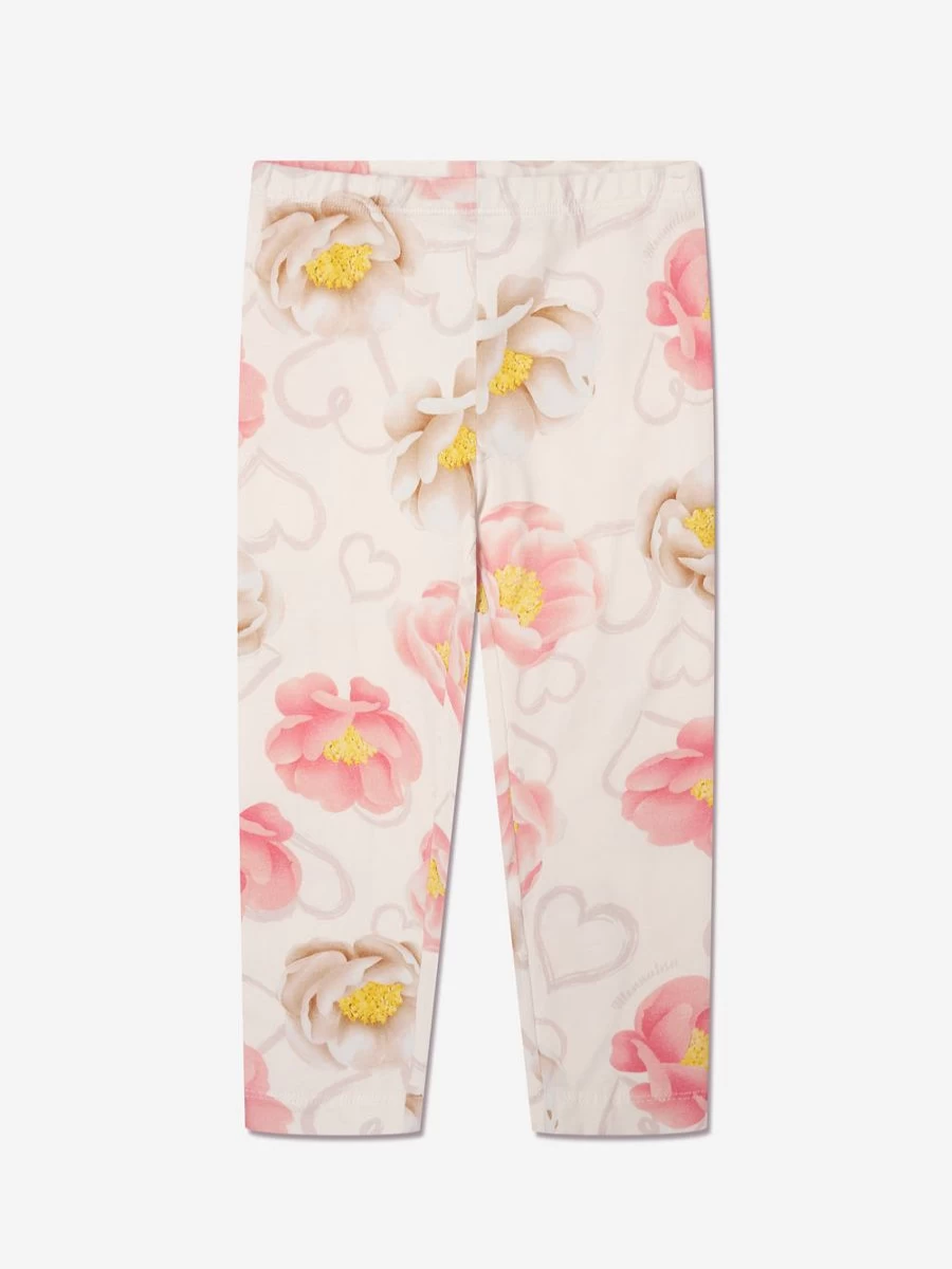 Monnalisa Girls Ivory Floral Print Leggings for Toddlers and Kids