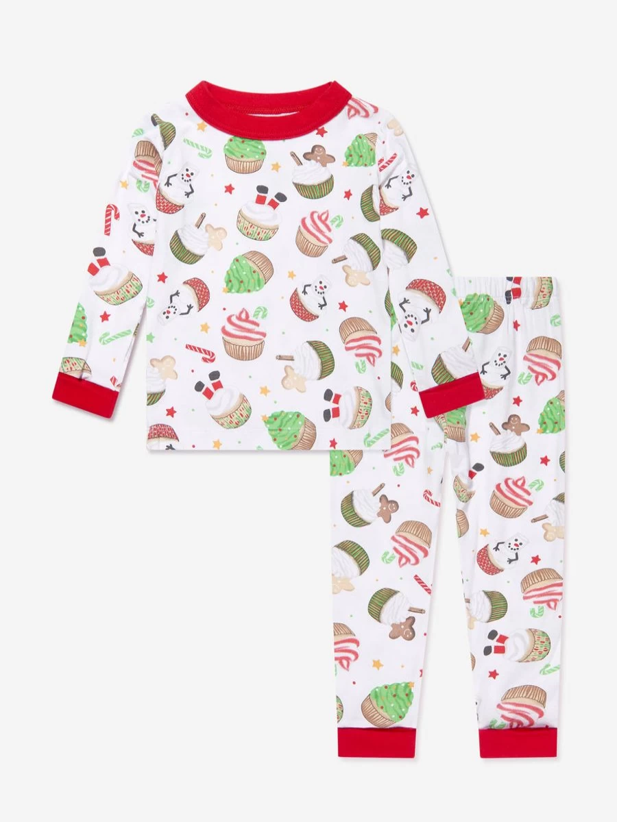 "Magnolia Baby Girls' Festive Cupcake Long Sleeve Pyjamas - White Holiday Pajamas"