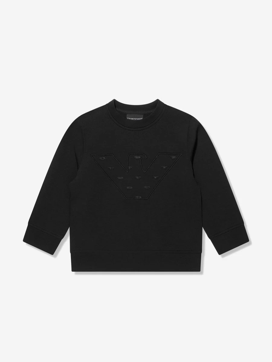 Emporio Armani Boys' Black Logo Sweatshirt for Kids - Casual Pullover Hoodie