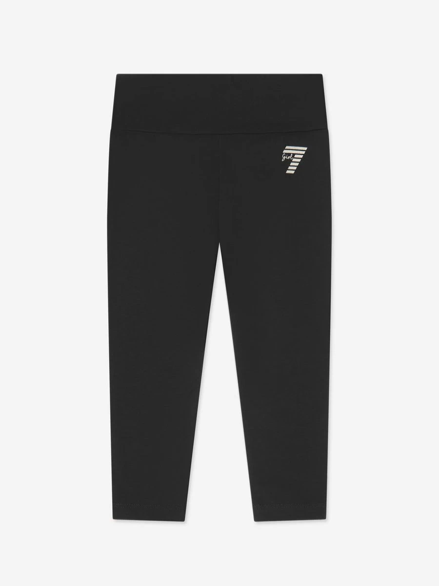 EA7 Emporio Armani Girls Black Shiny Logo Leggings for Kids