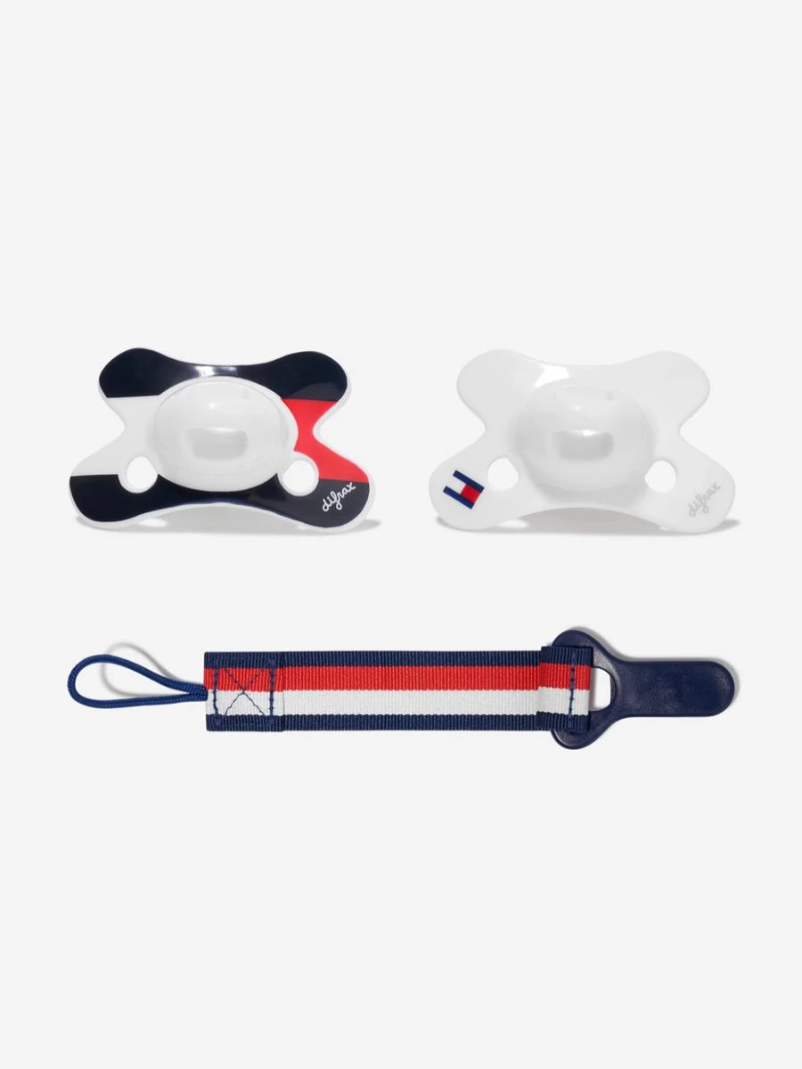 Tommy Hilfiger Baby Pacifier 2 Pack with Clip - White Dummy for Newborns & Infants
