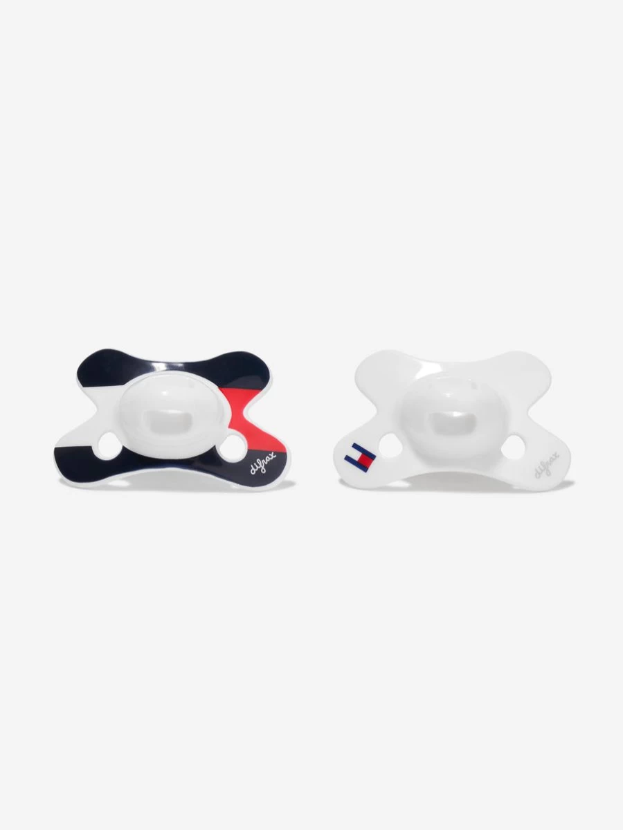 Tommy Hilfiger Baby Pacifier 2 Pack with Clip - White Dummy for Newborns & Infants