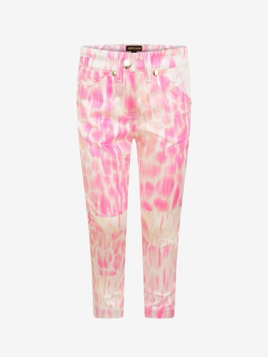 Roberto Cavalli Girls Leopard Print Trousers - Stylish Animal Pattern Pants for Kids