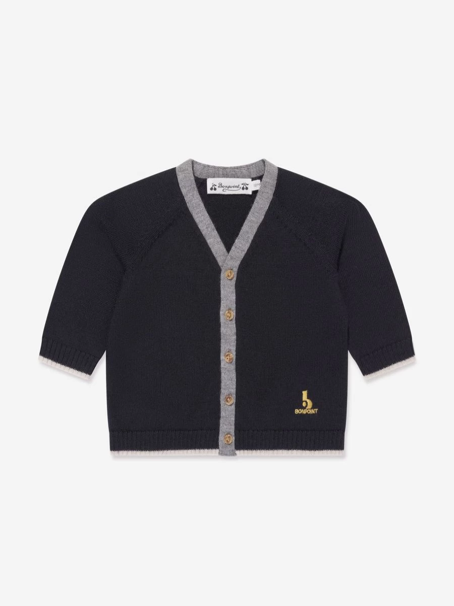Bonpoint Boys Navy Wool Cardigan - Premium Baby Knitwear