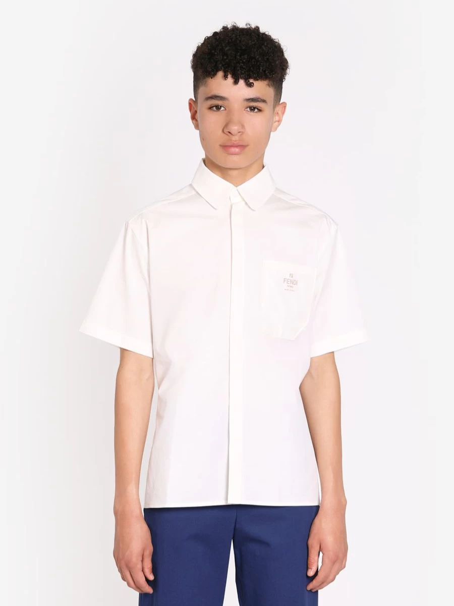 Fendi Kids Boys White Short Sleeve Logo Shirt | Classic Cotton Tee for Boys