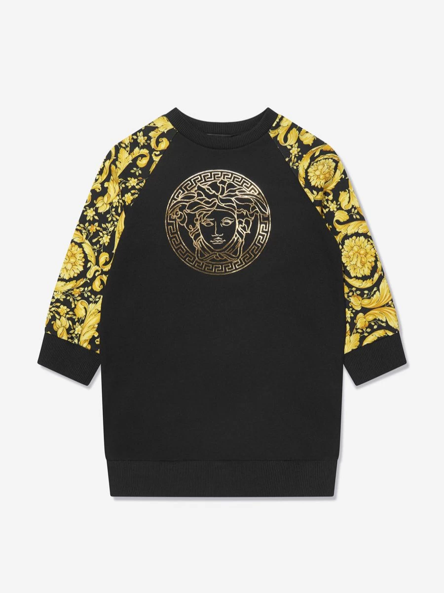 Versace Girls Black Barocco Logo Sweater Dress