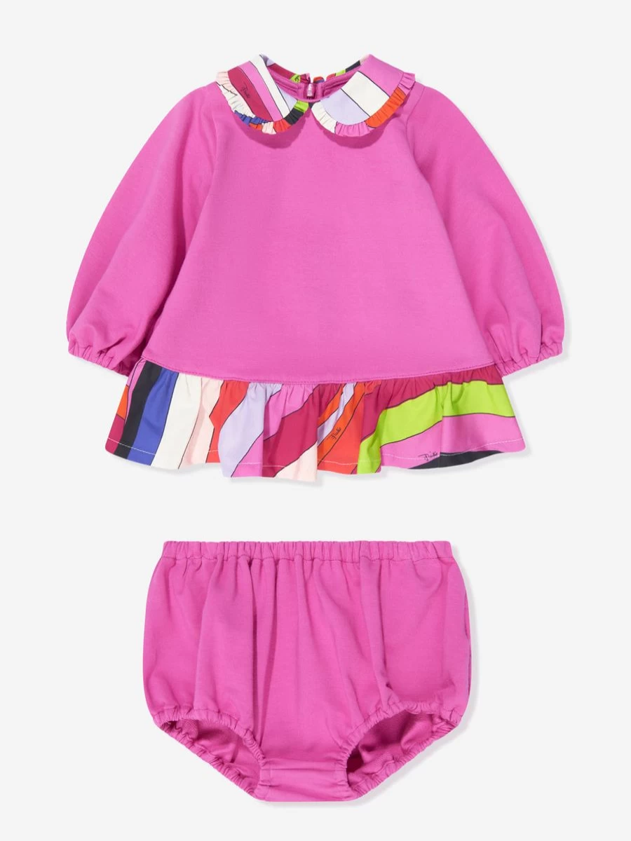 Emilio Pucci Baby Girls Pink Dress with Knickers | Luxury Infant Fashion
