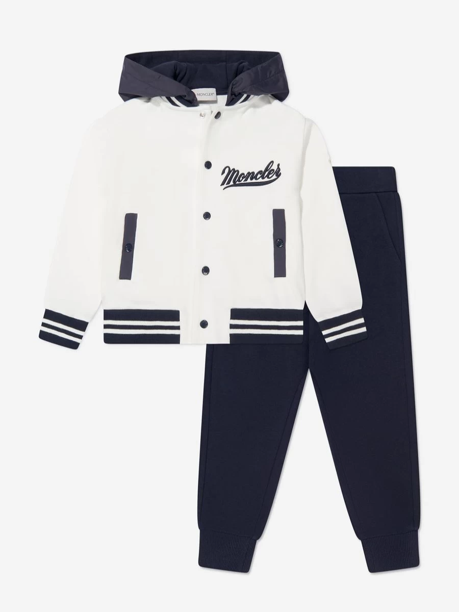 Moncler Enfant Boys White Varsity Tracksuit - Sporty Jacket & Pants Set