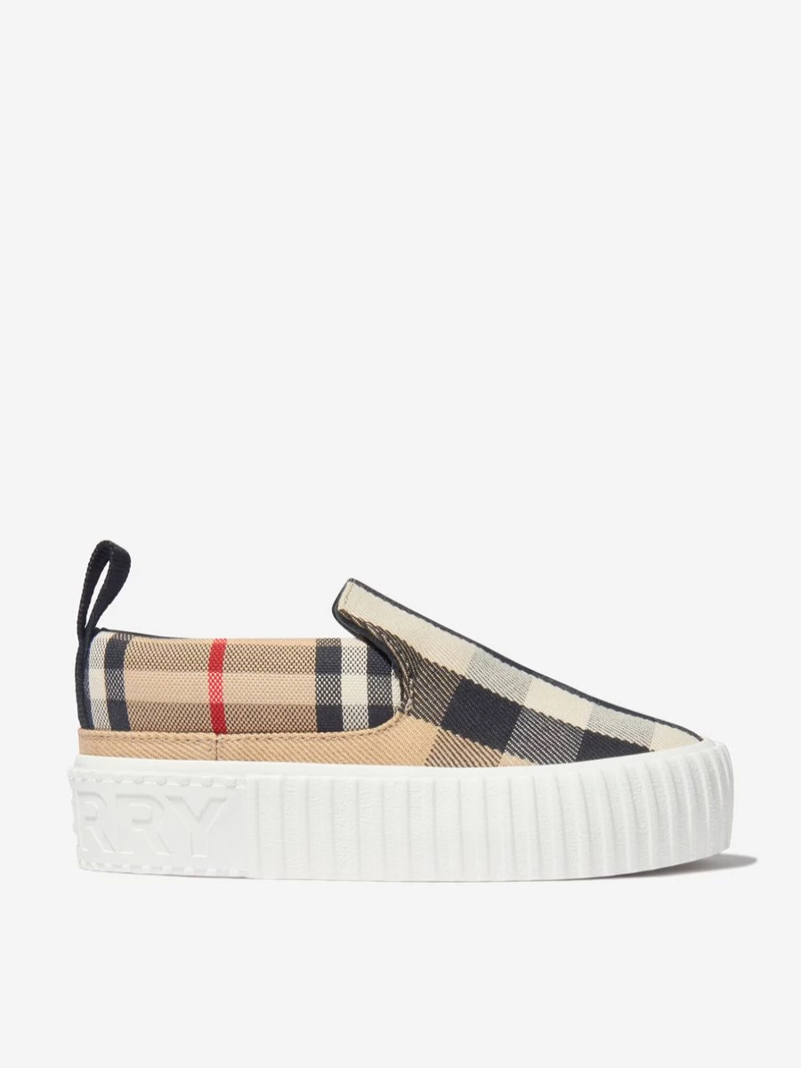 Burberry Girls Andrew Check Slip-On Trainers in Beige | Stylish Kids Shoes by Childsplay Clothing