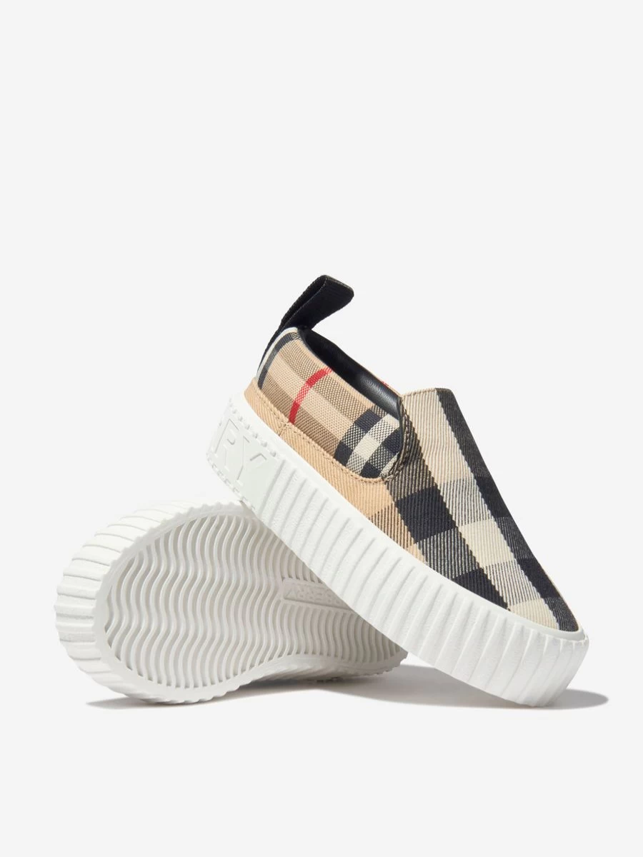 Burberry Girls Andrew Check Slip-On Trainers in Beige | Stylish Kids Shoes by Childsplay Clothing