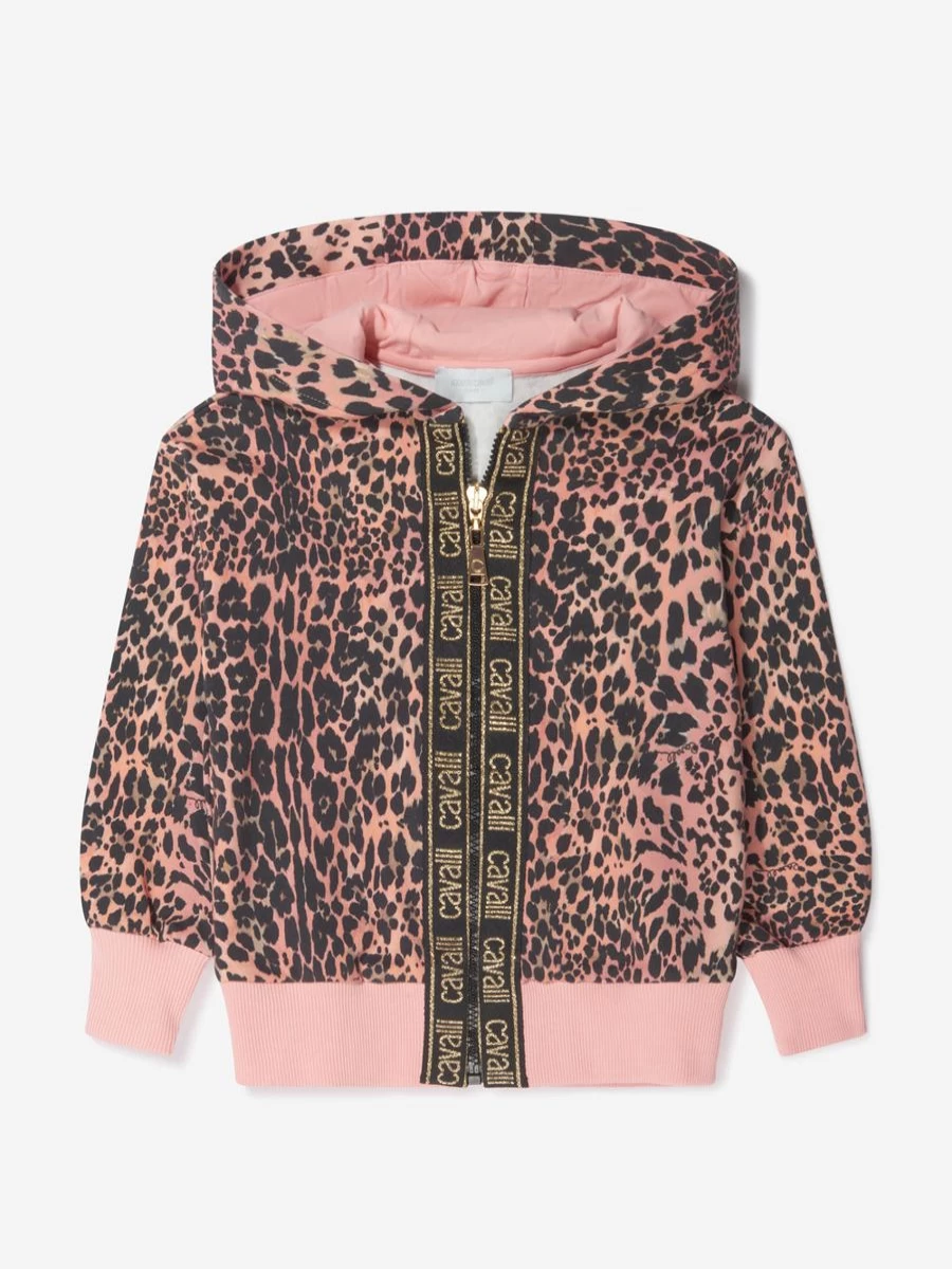 Roberto Cavalli Girls Leopard Print Cotton Zip Up Hoodie Jacket