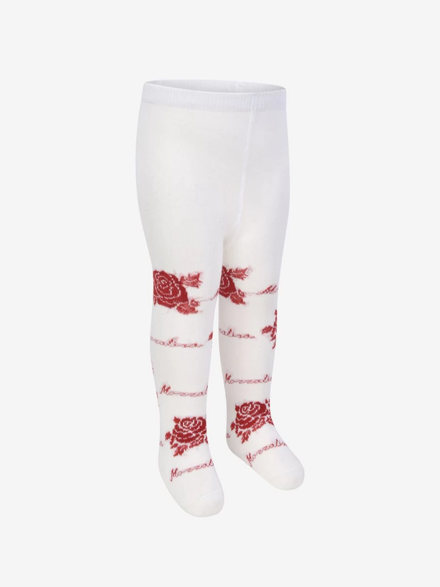 Monnalisa Baby Girls Red Rose Pattern Tights - Soft & Comfortable Leggings for Toddlers