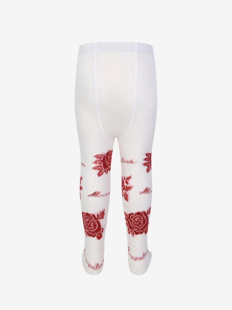 Monnalisa Baby Girls Red Rose Pattern Tights - Soft & Comfortable Leggings for Toddlers