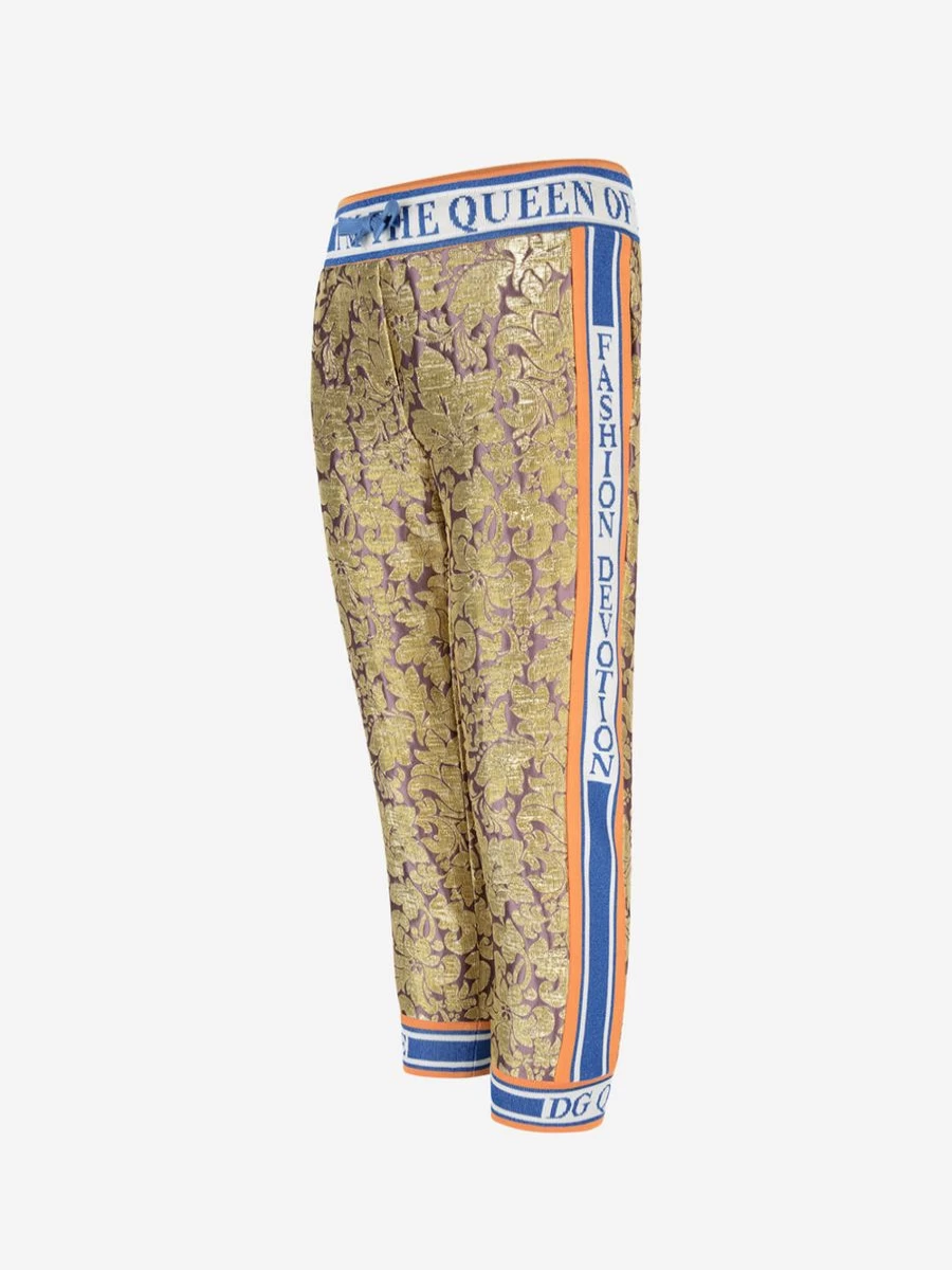 Dolce & Gabbana Kids Girls Silk Brocade Pants Luxury Floral Embroidered Trousers