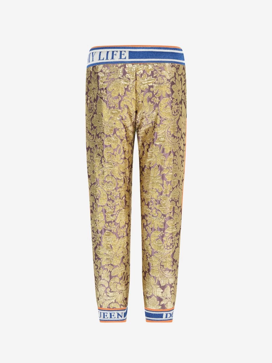 Dolce & Gabbana Kids Girls Silk Brocade Pants Luxury Floral Embroidered Trousers