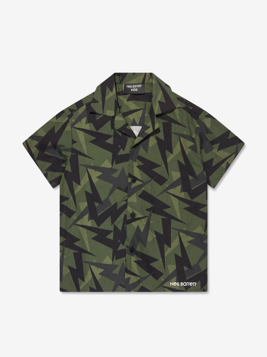 Neil Barrett Boys' Green Thunderbolt Short Sleeve Shirt