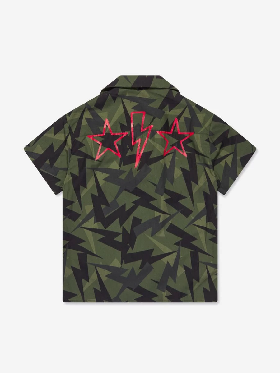 Neil Barrett Boys' Green Thunderbolt Short Sleeve Shirt