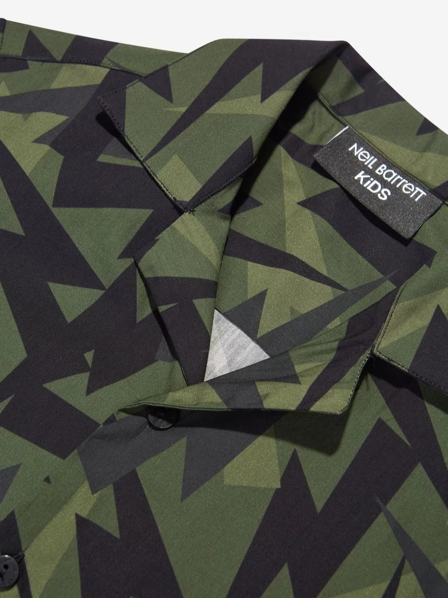 Neil Barrett Boys' Green Thunderbolt Short Sleeve Shirt