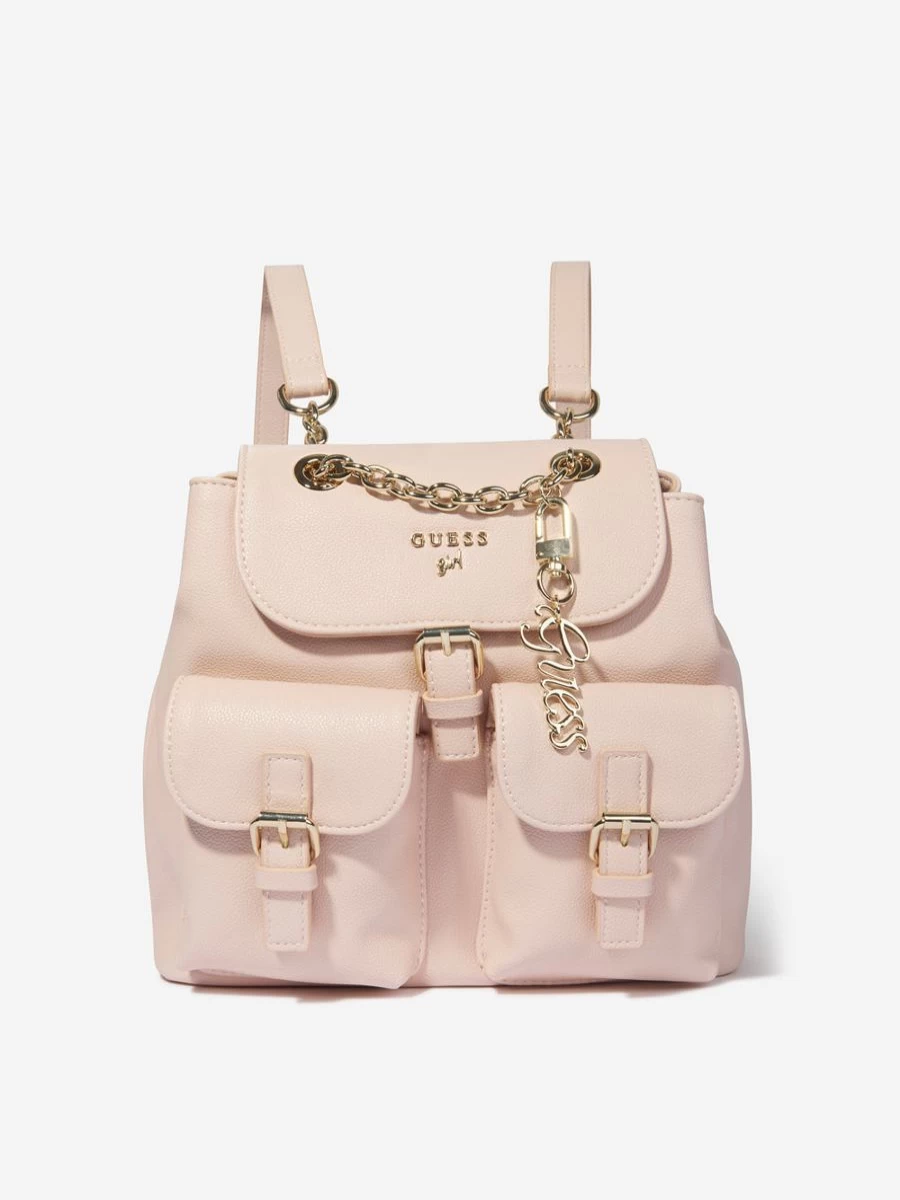 Guess Pink Girls Backpack with Pocket - Stylish & Functional School Bag for Teens