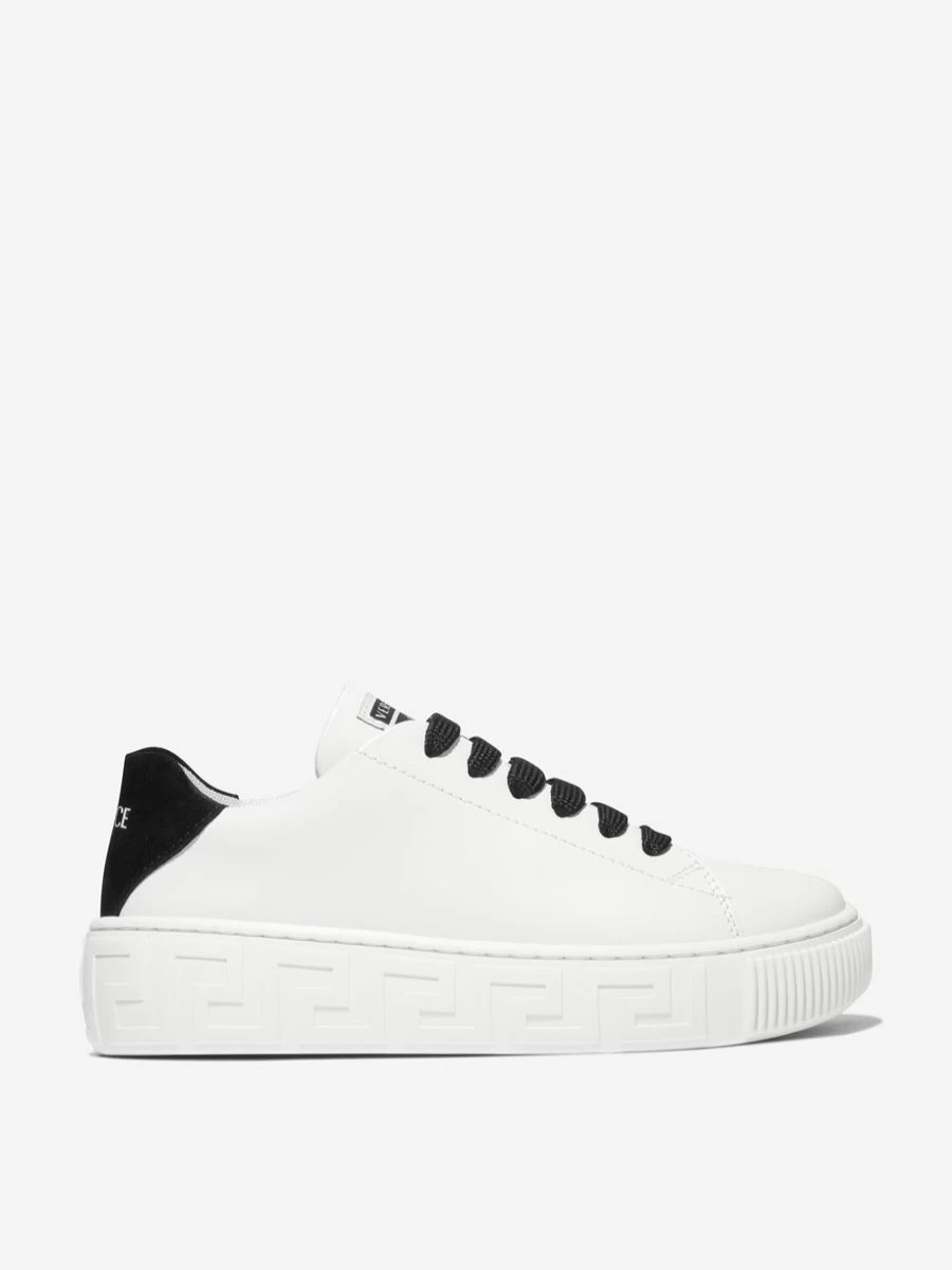 Versace Boys White Leather Logo Trainers for Kids