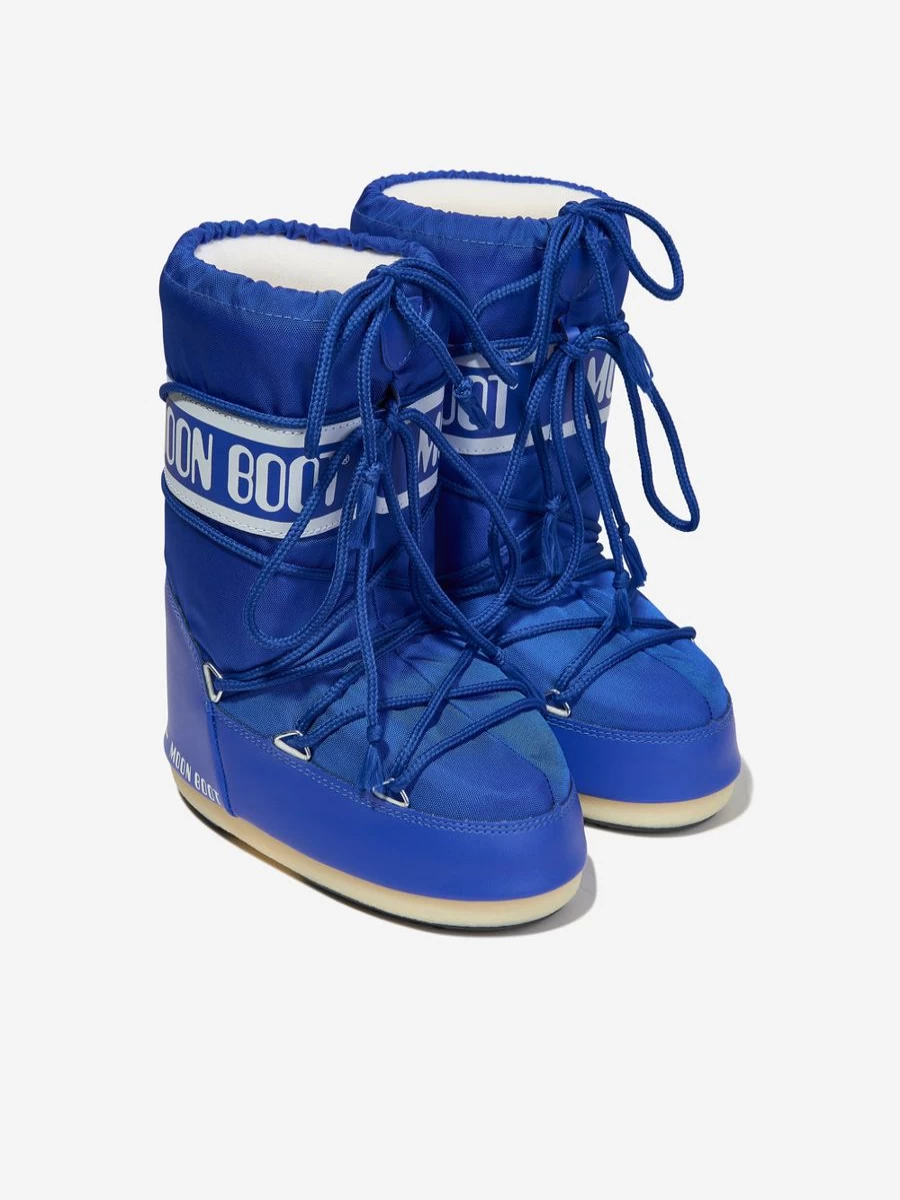 Moon Boot Girls' Blue Nylon Snow Boots - Kids Icon Winter Footwear
