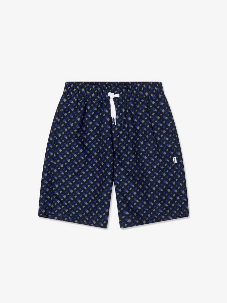 BOSS Boys Navy Monogram Swim Shorts | Childsplay Clothing