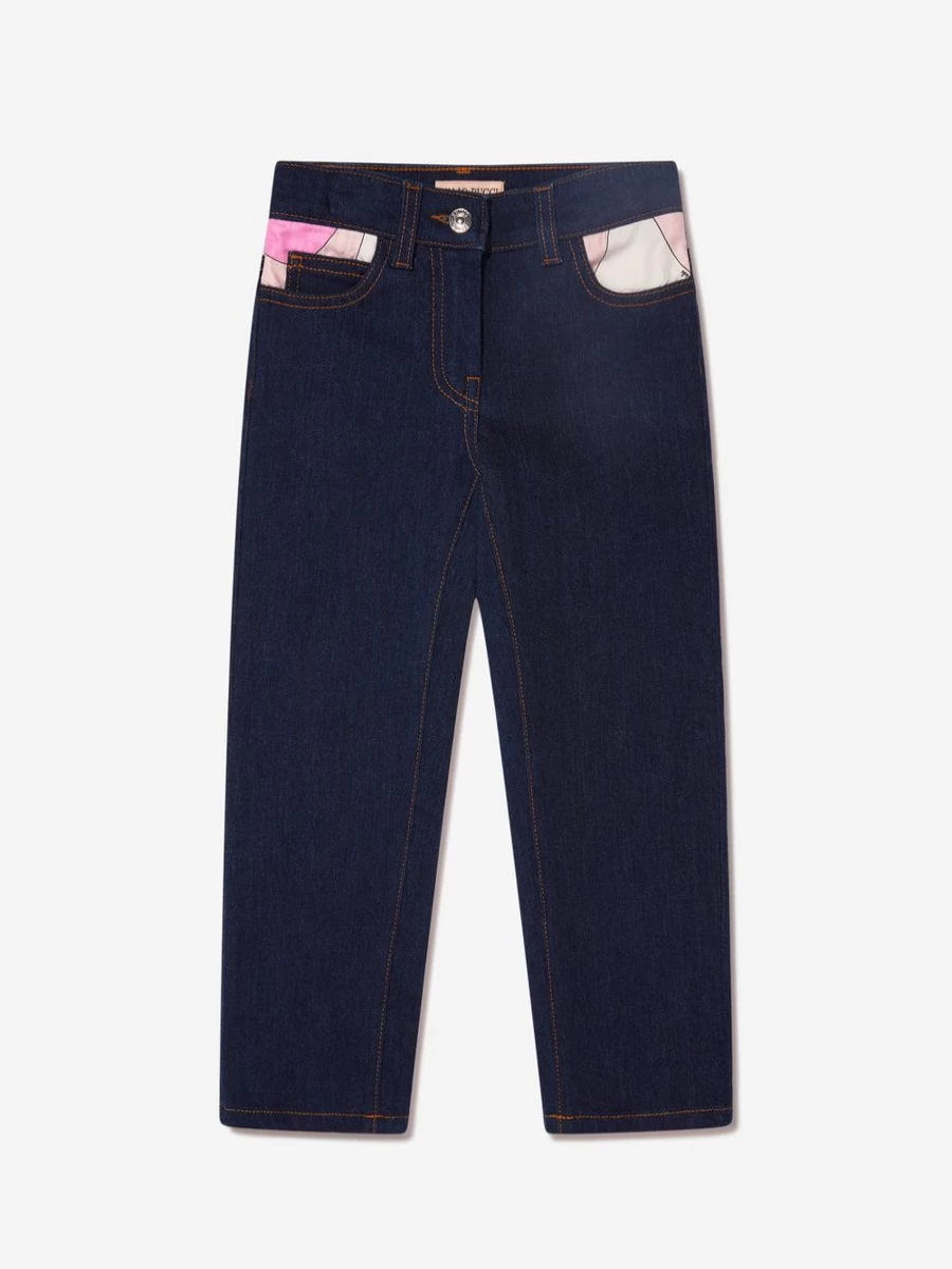 Emilio Pucci Girls Blue Marmo Pocket Jeans | Designer Denim for Girls