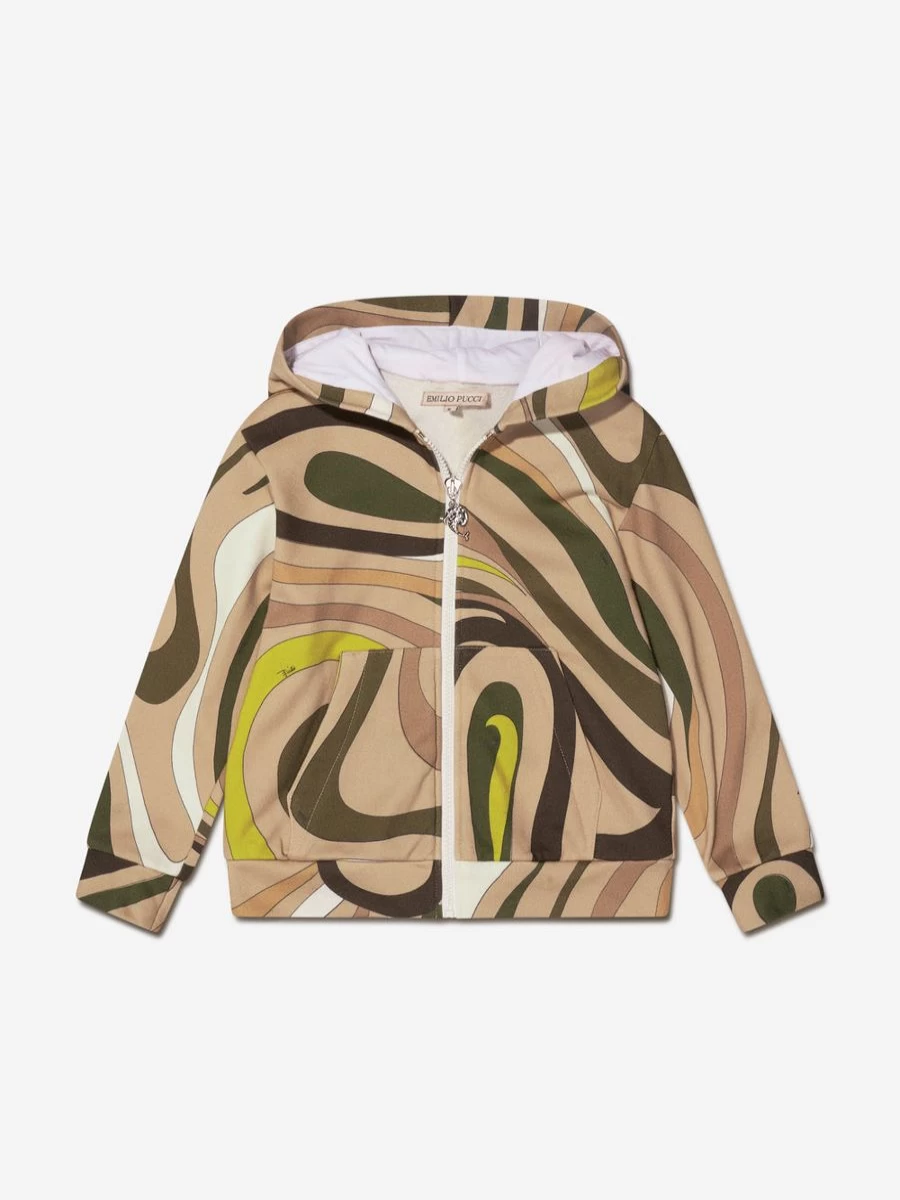 Emilio Pucci Girls Green Marmo Zip-Up Hoodie | Kids Fashion Hooded Sweatshirt