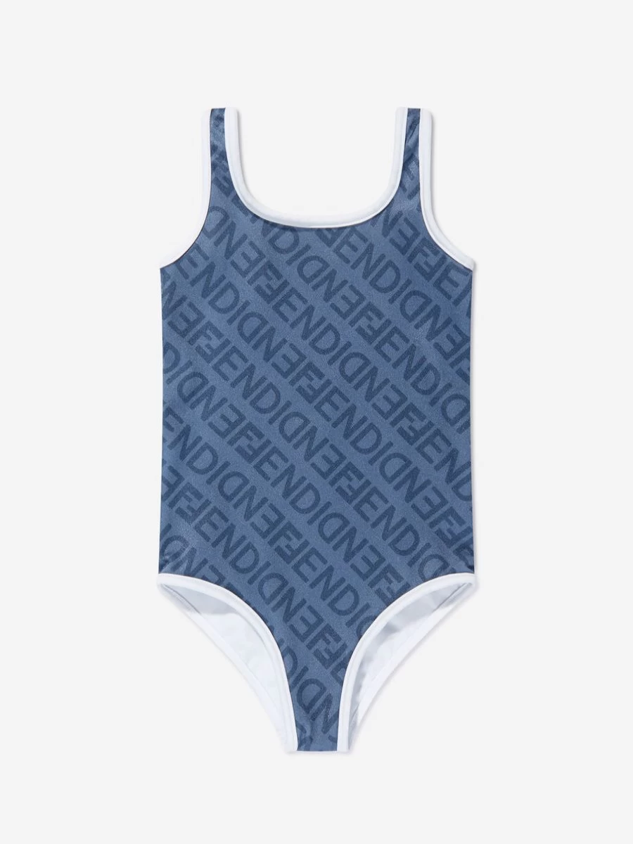 Fendi Kids Girls Blue Logo One-Piece Swimsuit | Designer Swimming Costume