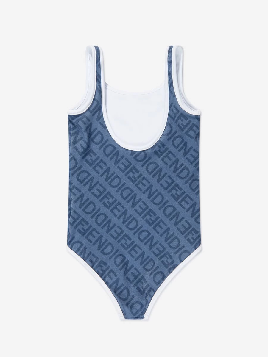Fendi Kids Girls Blue Logo One-Piece Swimsuit | Designer Swimming Costume