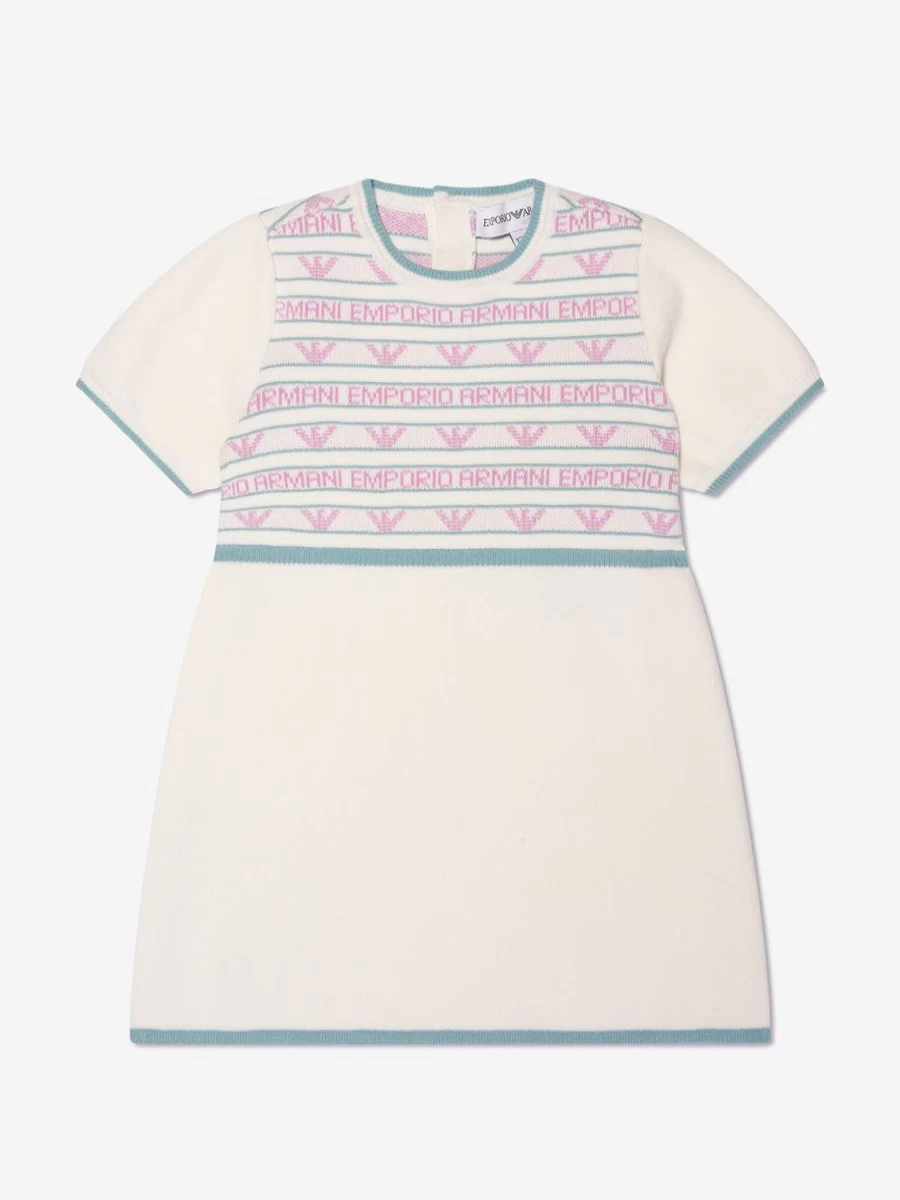 Emporio Armani Baby Girls White Short Sleeve Logo Dress