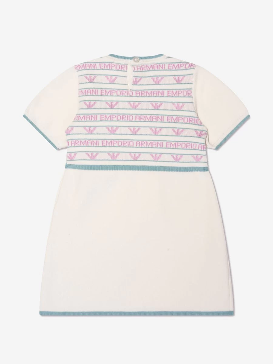 Emporio Armani Baby Girls White Short Sleeve Logo Dress
