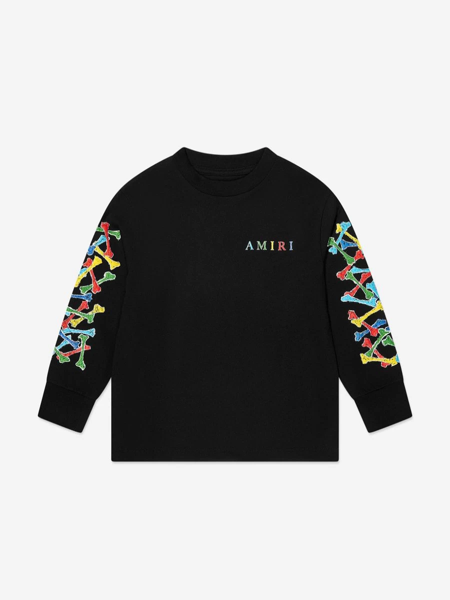 Amiri Boys Black Bones Scribble Graphic Long Sleeve T-Shirt for Kids