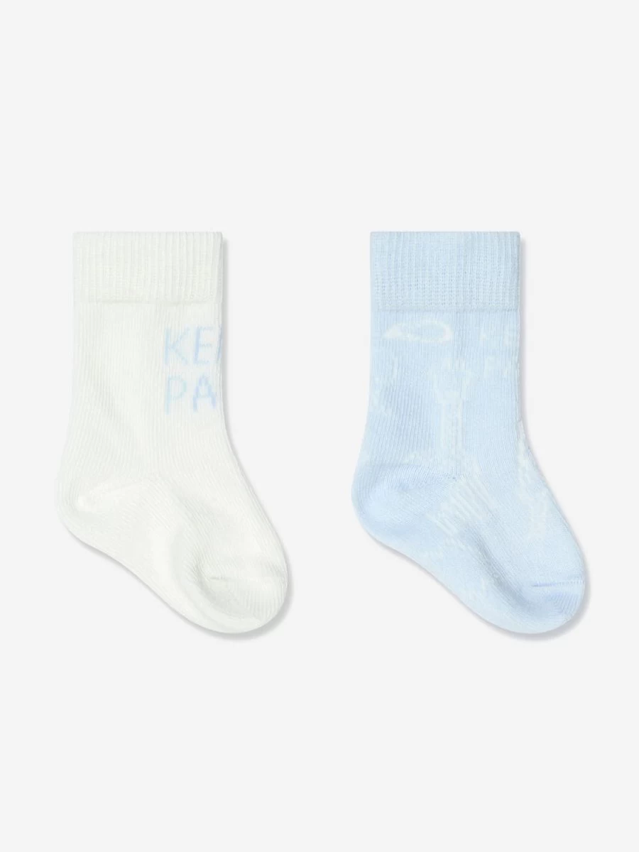 KENZO KIDS Baby Boys' Soft Cotton Socks Set - 2 Pairs, Comfortable & Stylish Blue Infant Footies