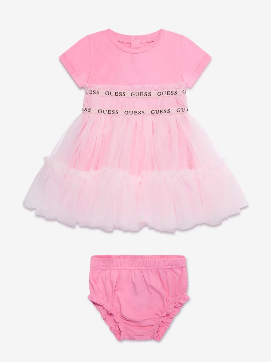 Guess Baby Girls Pink Dress with Bloomers - Adorable Outfit for Infants